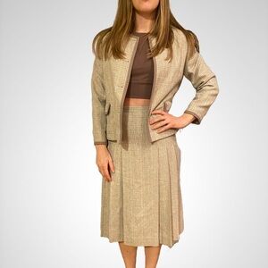 VINTAGE Wool Mauve Multicolour Mini Skirt Blazer Set Size XS